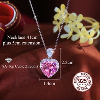Romantische 925 Sterling Zilver 8A Top Zirkoon Sprankelende Roze Hartvormige Hangertjesketting voor Vrouwen Valentijnsdag Cadeau