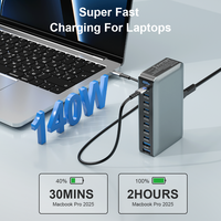 Station de charge GaN 1000W, chargeur de bureau USB C 10 ports, PD 3.1, chargeur rapide pour plusieurs appareils, bureau, ordinateur portable, tablette