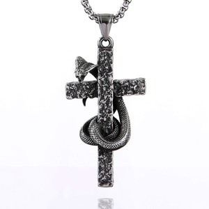 yunnique Stainless Steel <b>Cross</b> Pendant With Snake Design Unisex Fashion Necklace Geometric Shape JD215 - Product Image 1