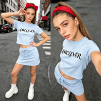 AMCLEVER 2026 Ensemble décontracté sportif deux pièces pour femme : Crop Top T-shirt et Short Taille Haute, 100% Coton Respirant