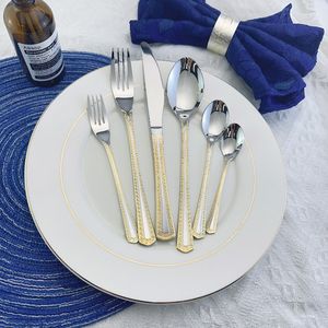 MYD, королевские Позолоченные куверты из нержавеющей стали, лидер продаж, нож в стиле Ближнего Востока, вилка, ложка, набор столовых приборов для свадьбы - Product Image 1