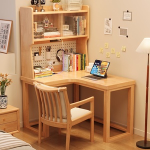 <span class=keywords><strong>Escritorio</strong></span> Esquinero de Madera Maciza con Estantería Integrada y Panel Perforado <span class=keywords><strong>para</strong></span> Uso en Dormitorio/Estudio - Product Image 4