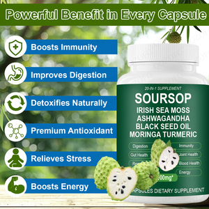 Soutien exclusif pour l'immunité, la digestion, les articulations, la peau, les cheveux et l'énergie : Capsules de mousse de mer irlandaise, Ashwagandha, huile de graines noires et graviola pour homme - Product Image 3