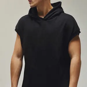 Fitness Sleeveless Hoodie Sweater Training Pullover Top Solid Color Men's Fashion Sports Clothes Three-Quarter Sleeves Hoodie