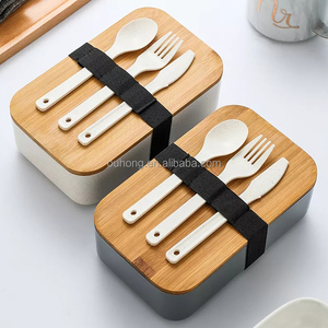 Boîte à bento portable la plus tendance, étanche, en bois, avec couvercle en <span class=keywords><strong>bambou</strong></span> et couverts, en <span class=keywords><strong>fibre</strong></span> <span class=keywords><strong>de</strong></span> plastique, pour adultes - Product Image 2