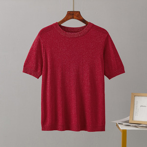 Camiseta de Punto de Alta Calidad, Personalizada, para Mujer, de Manga Corta, Cuello Redondo, Informal, para Verano - Product Image 3