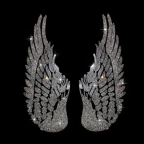 Custom Design rhinestone heat transfers for t-shirts iron on rhinestones angel wings