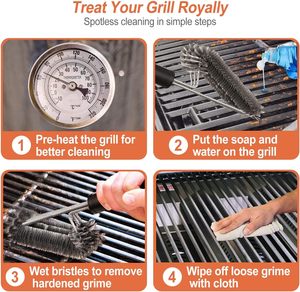 Juego de Herramientas de Limpieza para Parrilla de Barbacoa de Acero Inoxidable de Tres Cabezas, Raspador y Cepillo para Horno, Fácil de Limpiar - Product Image 5