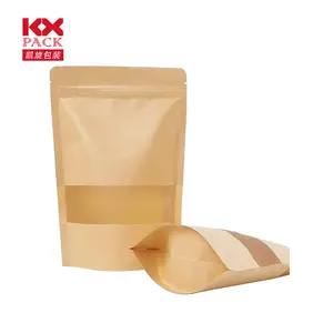 Kraft Stand Up Pouches Zip Lock Stand Up Bags With Window Reusable Heat-Sealable Packaging Bag