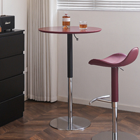 Tavolo da Bar Regolabile in Altezza con Piano in MDF Ecologico e Base in Acciaio Inox con Sollevamento a Gas per Casa, Caffè e Uso Commerciale, Colore Caramella, Design Moderno
