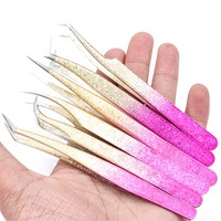 Pince à épiler de manucure en acier inoxydable durable, à pointe inclinée, dégradé rouge-jaune, motif fleur de glace colorée, vente en gros