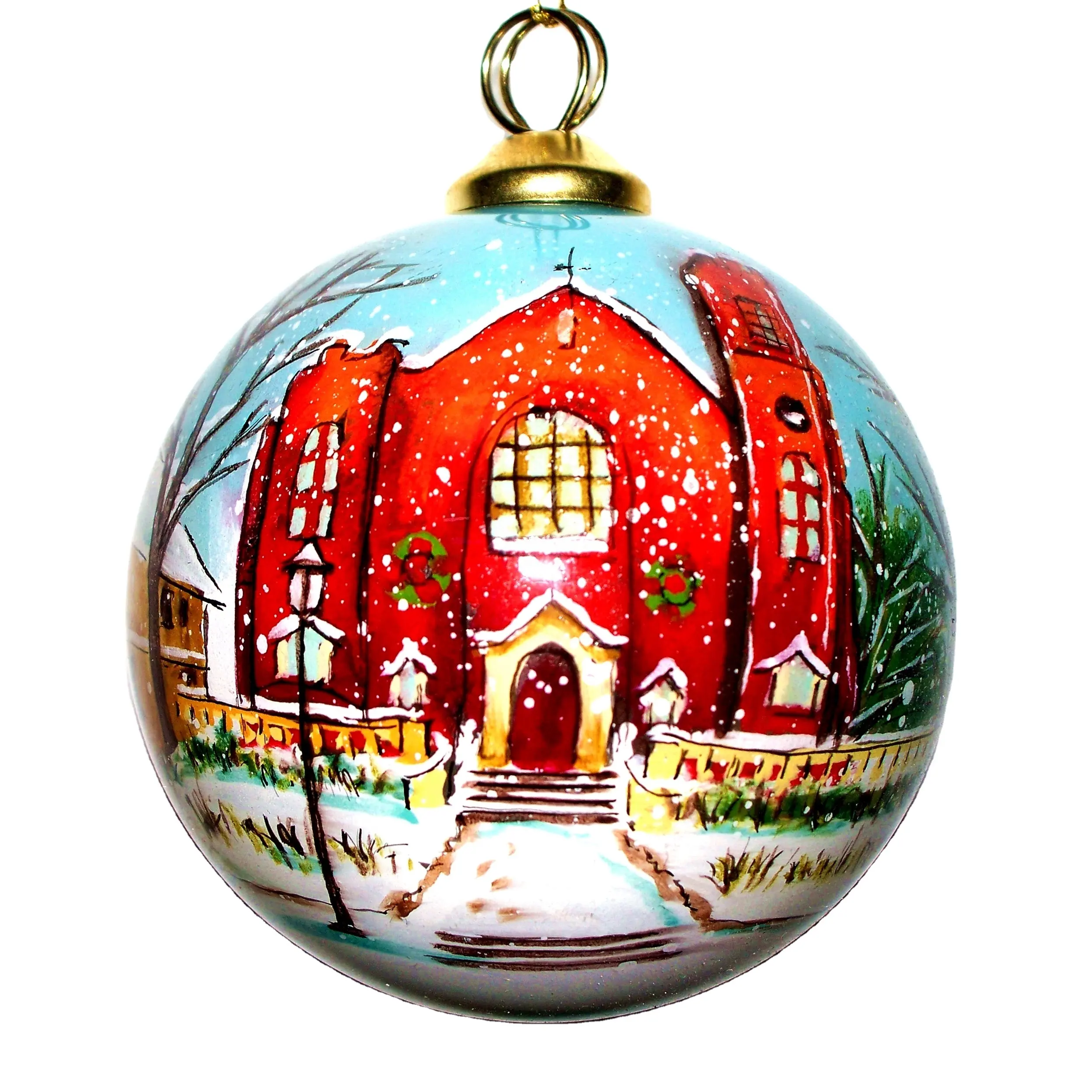 Bola de Navidad de cristal rojo en el interior, adornos de cristal de Navidad pintados a mano, 10cm, pintura Interior, adorno de bola de Navidad de cristal