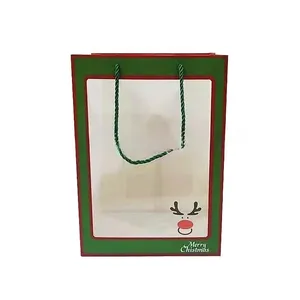 Grosir tas kertas anggur Natal Bolsa De Vino De Papel Kraft kertas hadiah Natal tas untuk botol anggur Natal