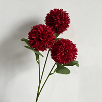 Fleurs artificielles de chrysanthème à 3 têtes, fausses fleurs de chrysanthème en boule à longue tige en soie pour décoration de mariage, de maison et arrangements floraux