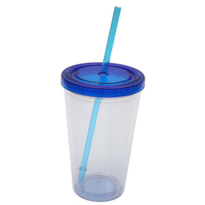 Dual Wall Reusable Plastic Travel Mug Promotional Drinkware with Straw for Hot and Cold Beverages