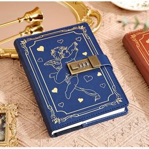 Carnet de notes en cuir PU de luxe rétro B6 avec serrure à code, 100 feuilles, reliure cousue, pages épaissies, porte-stylo, cadeau - Product Image 4