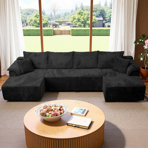 Modern Black Corduroy U Shaped Sectional Set <b>Large</b> Modular Cloud with Dual Chaise <b>for</b> Living Room Villa Furniture - Product Image 2