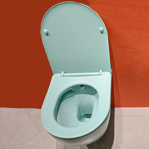 Combo de Inodoro y Bidé Qeramika, Inodoro Mate Azul <span class=keywords><strong>Marino</strong></span>, Descarga Trasera, Monobloque, Copa de Bidé con Asiento - Product Image 3