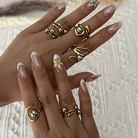 Cincin Kawat Baja Tahan Karat RINHOO Dua Warna, Cincin Jari Kontras Emas Perak yang Dapat Disesuaikan, Perhiasan Fashion untuk Wanita, Hadiah