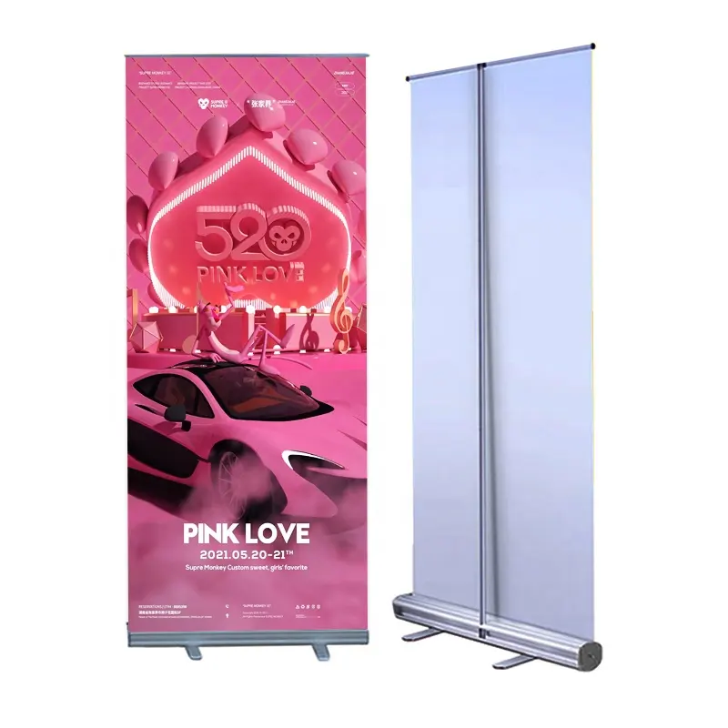 Easy roll up display advertising banner wholesale wide base retractable aluminum stand banner