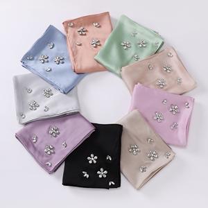 Moda Custom Premium Silk Malásia Plain Cor Sólida Grande Envoltório Longo Diamante Mulheres Muçulmanas Cabeça Hijab Bolha Chiffon Lenços - Product Image 3