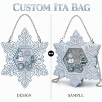 Tas Ita Bentuk Kepingan Salju Enam Titik Kustom, Tekstur Reflektif, Tali Rantai Perak, Gesper Logam, Koleksi Pesona Enamel Musim Dingin