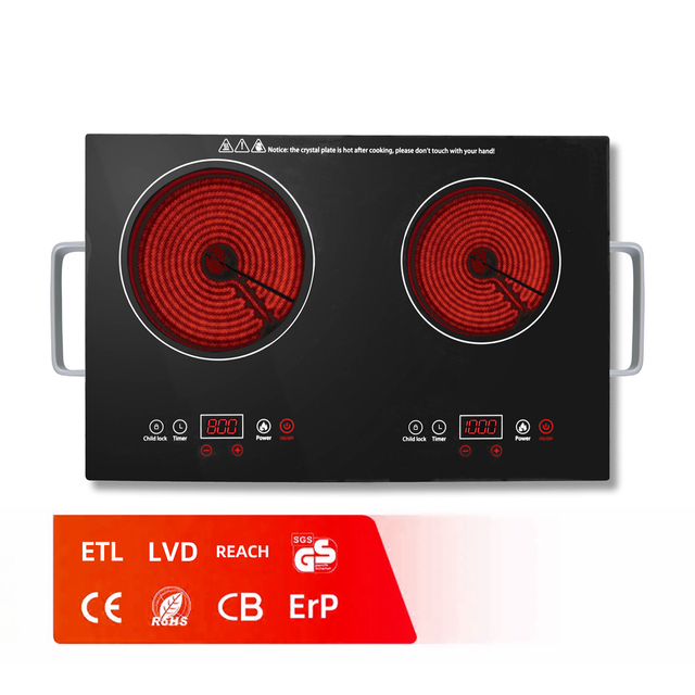 Electric Infrared Ceramic Cooker Stove Stainless Steel Touch Control Double Burner Digital Kitchen Appliance for Home Use