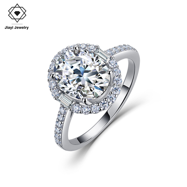 3.6 CTW Oval Cut Cushion Halo Moissanite Engagement Ring 14K Gold Plated 925 Silver Prong Setting Baguette Accents Fine Jewelry