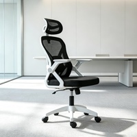Chaise de bureau pivotante avec repose-pieds, profondeur d'assise réglable, adaptative au poids, cadre blanc, entièrement en tissu maillé pour salle de conférence
