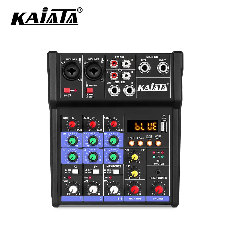 KAIKA G4 USB 녹음 기능이있는 휴대용 4 채널 KTV 48V 팬텀 파워 DJ 콘솔 오디오 믹서