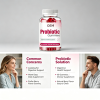 Gummies Probiotiques Marque Privée OEM, 60 Unités, Complément Herbal, Approvisionnement en Gros, Marque Personnalisée