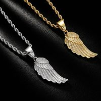 Collier en laiton avec pendentif ailes d'ange micro-pavé de zircon, style Iced Out, tendance pour homme, bijoux de mode