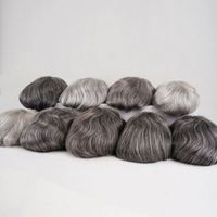 Perruque indienne super fine faite à la main pour hommes, toupet doux avec système capillaire en PU gris, prothèse capillaire naturelle