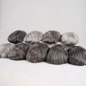 Super dünne handgemachte indische Haar perücke für Herren Weiches Toupee mit grauem PU-Haars ystem Natürliche Kapillar prothese - Product Image 5