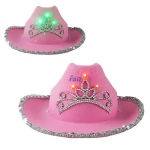 Allinthree Factory Wholesale Pink Cowgirl Feather Hat Costume Light Up Tiara for Halloween Birthday Bachelorette
