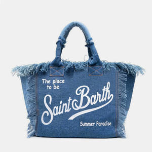 Borsa a Tracolla in Denim Stile Europeo e Americano, Grande Capacità, Borsa a Mano in Tela a Righe con Nappine alla Moda per Donne - Product Image 1