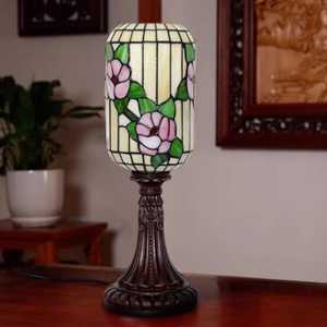 Lampes de table en verre teinté pêche, décoration de salon, lampe de table en verre teinté, éclairage de chevet pour mariage à la fleur d'abricot - Product Image 5