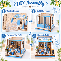Kit de maison miniature DIY Lumi Cafe, puzzle 3D en bois, modèle de maison de poupée, insert de bibliothèque, jouet cadeau