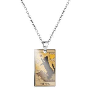 Collane Trendy con Carte dei Tarocchi 'Alta Sacerdotessa' e 'Arcana dei Gatti', Stampa UV a Colori su Acciaio Inossidabile Placcato Platino, Stile Vintage - Product Image 3
