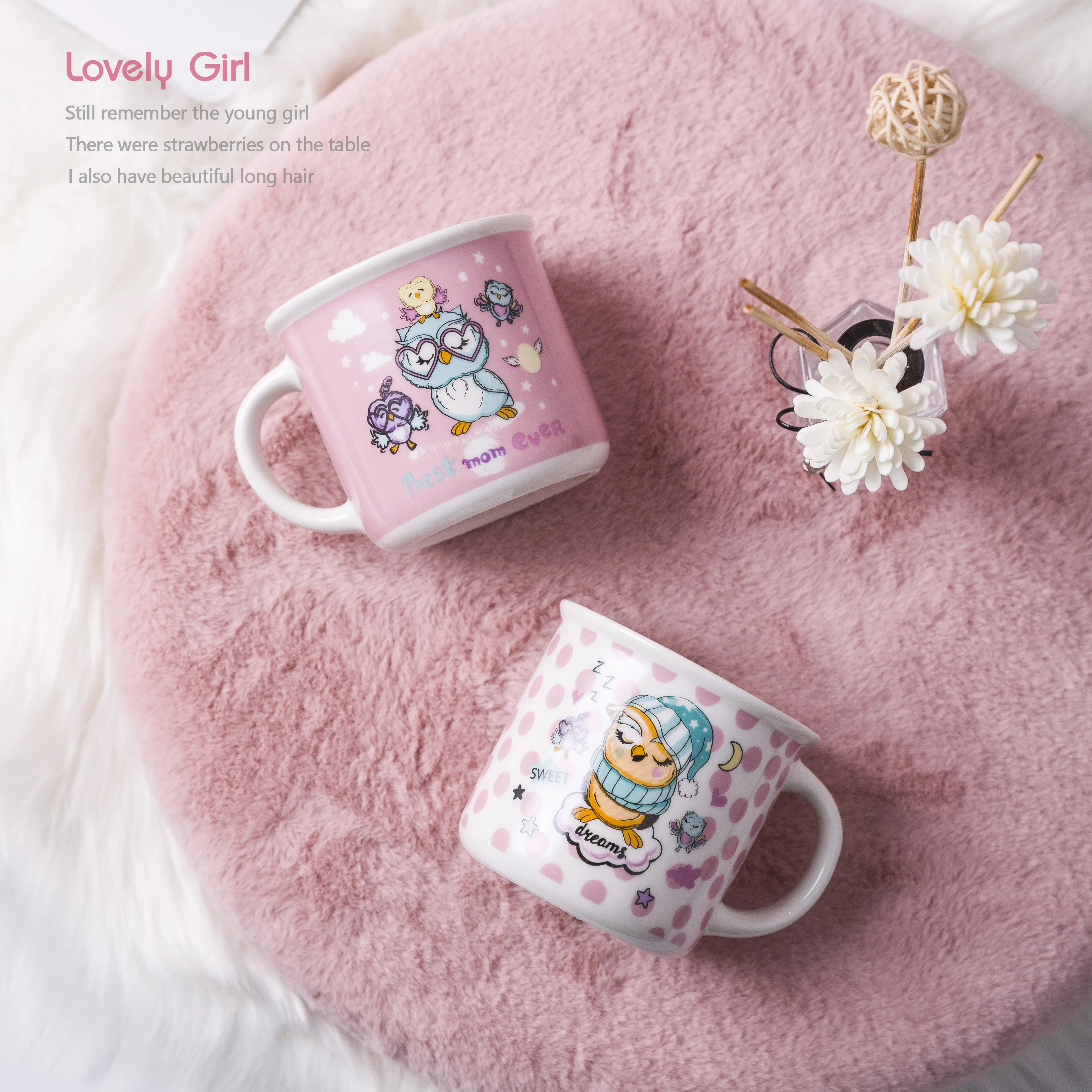 China Lieferant Direkt verkauf rosa Farbe glasiert Hot Product Keramik Emaille Tasse mit Aufkleber Kaffeetassen benutzer definierte Logo