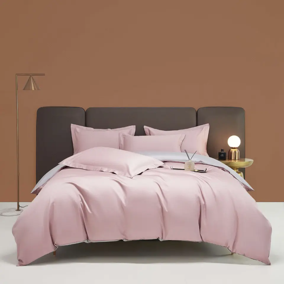 シンプルなピンクの女の子プリンセスキルトカバー綿100% 無地ベッドシーツホームテキスタイル寝具セットサプライヤー