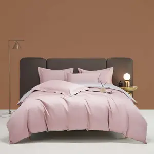 Simple pink girl princess quilt cover 100% cotton solid color bed sheets home textile bedding sets supplier