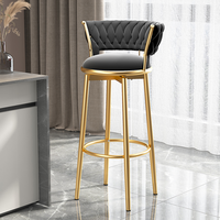 Tabouret de bar de luxe moderne pour cuisine, chaise haute avec structure en métal doré et revêtement en velours et cuir – Meuble de table réglable en plastique