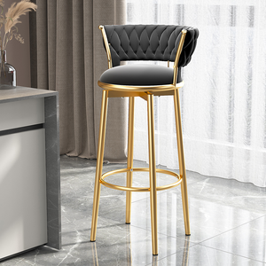 Luxury Kitchen Counter <b>Stool</b> Modern High Bar Chair With Gold Metal Velvet Leather-Adjustable <b>Plastic</b> Furniture Table - Product Image 4