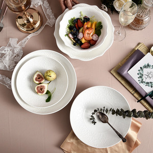 Vajilla Nórdica de Color Sólido, Tazón de Cerámica Creativo con Encaje, Plato para Bistec con Logotipo en Relieve, Apto para <span class=keywords><strong>Microondas</strong></span>, Moderno - Product Image 1