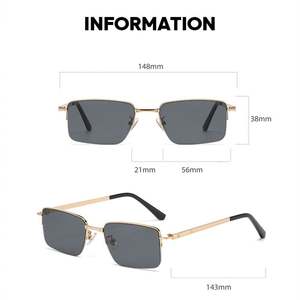 Lunettes de soleil carrées demi-cerclées en métal avec verres dégradés UV400 anti-lumière bleue, personnalisables avec logo, pour hommes et femmes, collection mode 2025 - Product Image 5