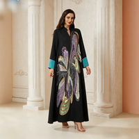 Abaya de Luxe Broderie Pailletée Col V Caftan Marocain Robe Musulmane Dubaï Femme Robe Longue de Soirée Arabe Ramadan Aïd Mode 2026