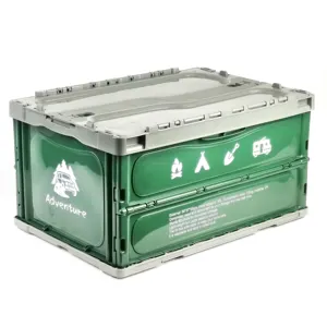 Boîte de rangement pliable en plastique 42L, bacs avec couvercles et logo imprimé, boîte de rangement pliable
