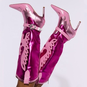 Botas Largas de Tacón Alto y Fino Estilo Vaquero con Punta Puntiaguda para Mujer, Botines Vaqueros Altos hasta la Rodilla - Product Image 1
