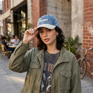 Casquette de sport vintage en jean à 6 panneaux, réglable avec boucle métallique, style classique délavé, motif nœud, pour usage quotidien décontracté et extérieur - Product Image 2